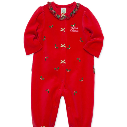 Holly Plaid Velour Footie (3M-9M)