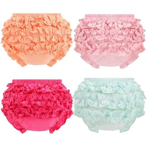 Infant Bloomers Underwear Ruffle Diaper Cover for Baby Girls Toddler Kids Cotton Shorts Panties 4-Pack