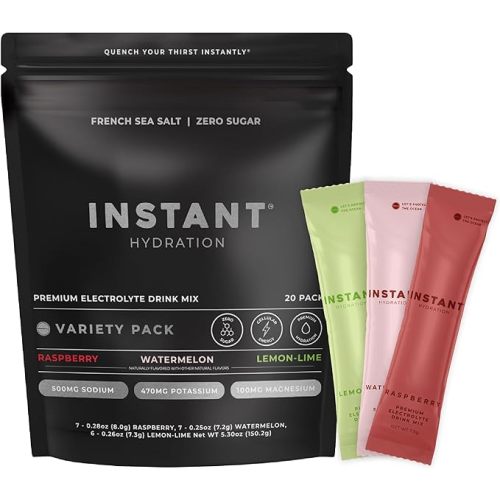 Instant Hydration Sugar Free Electrolytes Powder Packets Variety Pack - Watermelon, Raspberry, Lemon Lime Drink Mix & Travel Essentials with Magnesium and Potassium - Post Workout Recovery - 20 Sticks
