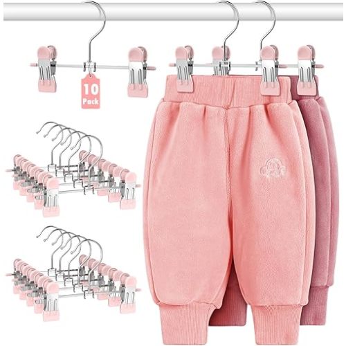 DOIOWN 10 Pack Baby Pants Hangers with Clips, Toddler Non-Slip Space Saving Hangers for Pants, Skirts, Clothes - Baby Essentials Closet Organizer