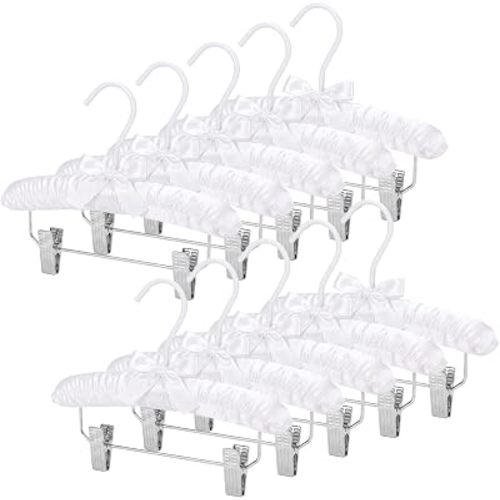 Novabright 10 Pcs 10" Baby Satin Padded Hangers with Metal Clips, White