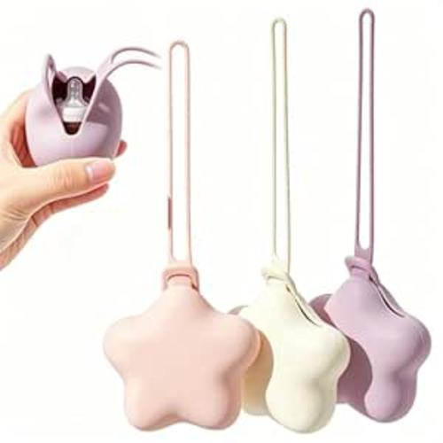 3 Pack Silicone Pacifier Holder Case, Safe and Soft Material, Pacifier Pouch Portable Pacifier Case with Stretchy Lanyard, Protective Pacifier Storage Case for Diaper Bag Stroller Travel