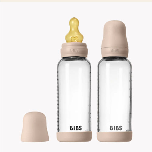 BIBS Glass Baby Bottle 8oz Latex 2-Pack Blush | Medium Flow – Bibsworld store US