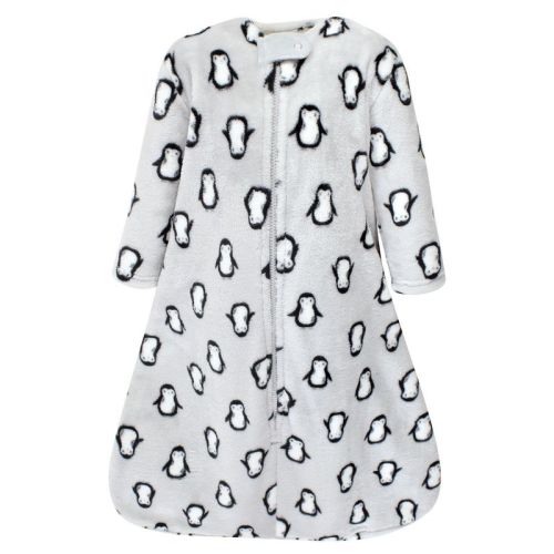 Hudson Baby Plush Long-Sleeve Sleeping Bag, Sack, Blanket, Gray Penguin, 0-6M