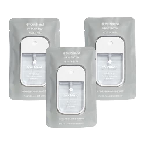 Touchland Hydrating Hand Sanitizer Spray – UnscentedTrio Set, Dye Free – 3 x 1 FL OZ Travel Size Mists