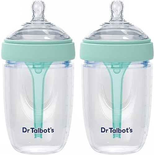 Dr. Talbot's Silicone Anti-Colic Bottles - Self-Sterilizing Baby Bottles for Newborns - (2-Pack) 8 oz - Aqua