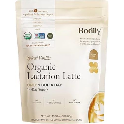 Bodily Organic Lactation Latte Powder - Spiced Vanilla Flavor - Daily Lactation Drinks for Breastfeeding and Pumping - Breastfeeding Moms & Increase Milk Supply - 14.67 oz (14 Servings)