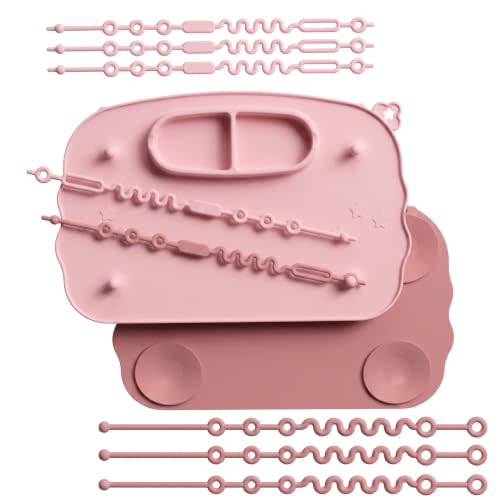 Baby Placemats for Weaning Babies - 2 Silicone Toddler Placemat with 4 Strong Suction Cups & 8 Stretchable Straps | BPA-Free Baby Table Mat for Restaurants, Dining Table & Toddler Mealtime