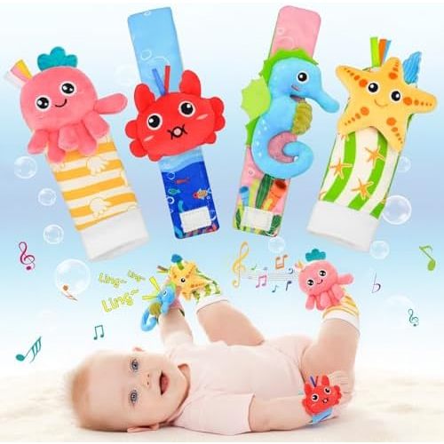 Rattle Socks for Babies 0-6 Months, Baby Wrist Rattles Set