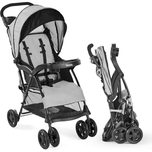Kolcraft Cloud Plus Lightweight Umbrella Stroller for Toddlers with Reclining Seat, Large Storage Basket, Canopy, Infant & Parent Trays, Compact Fold for Summer Travel, Durable Frame, Slate Gray