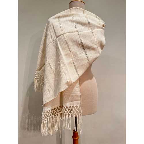 Mexican Rebozo Michoacan: Cotton Natural White Deshilado Purepecha Wrap Shawl Mexicano