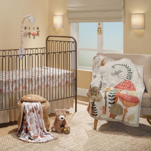 Mushroom Meadow 3-Piece Organic Cotton Infant Baby Crib Bedding Set – Lambs & Ivy