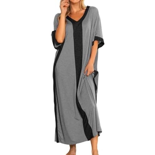Bloggerlove Women Nightgowns Cotton Caftan House Dress Short Sleeve Sleepwear
