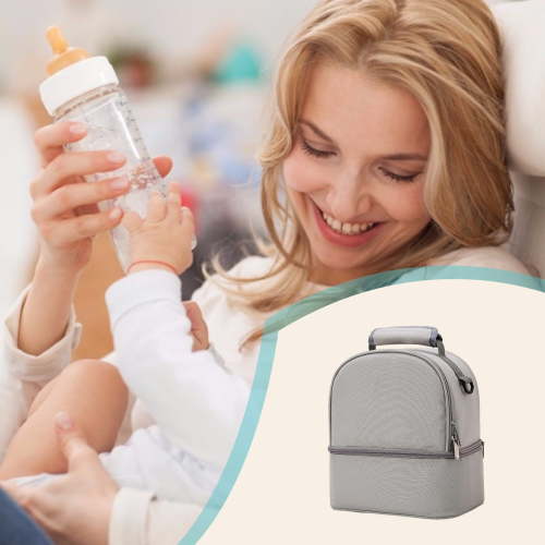 Breastmilk Cooler Bag with Ice Pack Bottle Cooler Bag for Baby Milk Breast Pump Bag with Cooler Double Deck Breast Milk Storage Bag for Breastfeeding Nursing Daycare Insulated Lunch Bag with Strap
