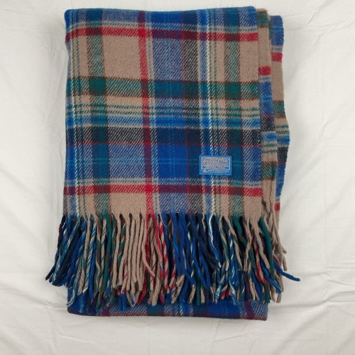 Pendleton Pure Virgin Wool Blanket Throw Vintage Plaid Fringed Made In USA 1970