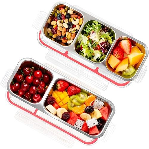 2-Pack Stainless Steel Bento Box - Leak-Proof, Reusable Lunch & Snack Containers for Kids Adults, Fits Lunchables (2+3 Compartments)