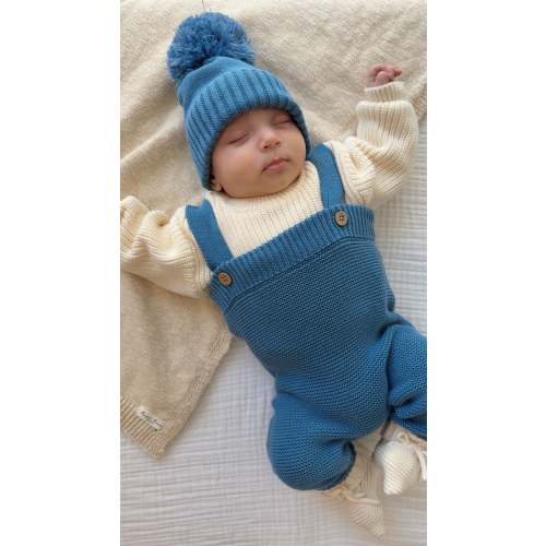 High-Waisted Knit Suspenders - Denim Blue