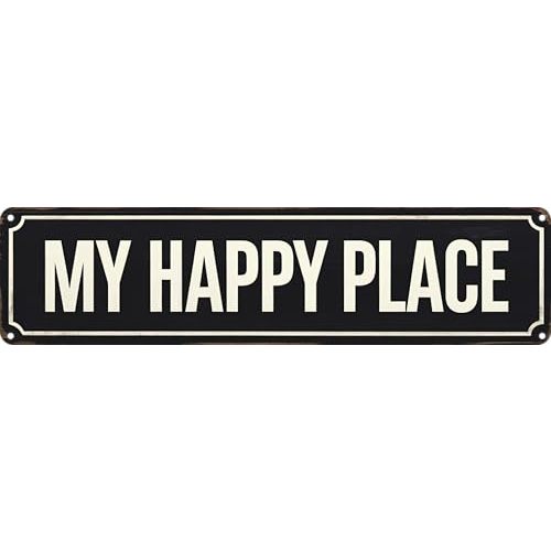FWBOYSV My Happy Place Metal Sign 4x16in Boho Cute Plaque for Bedroom Bathroom Home Nursery Wall Decor Gift Poster