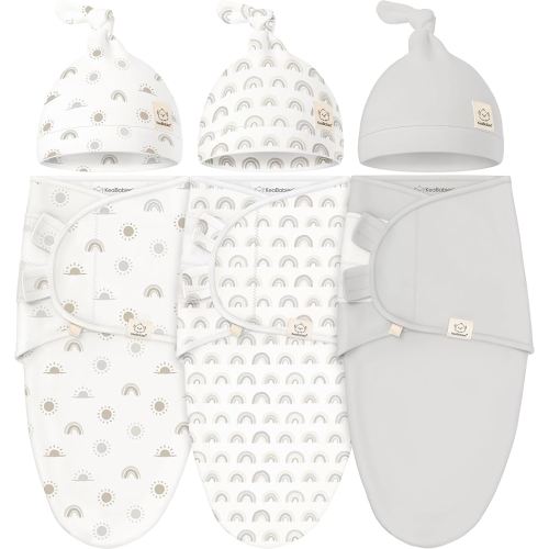 KeaBabies 3-Pack Swaddles for Newborns, Girls, Boys with Hats - Organic Soft Baby Sleep Sacks, Breathable Baby Swaddle 3-6 Months Beanies Set, Premie Infant Sleep Sack 0-3 Months (Shifts)