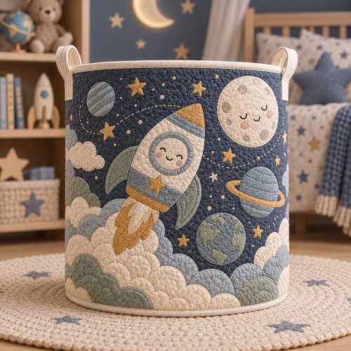 Space Rocket Nursery Basket, Astronaut Toy Storage Bin, Baby Boy Birthday Gift, Outer Space Kids Room Decor, Nursery Organizer