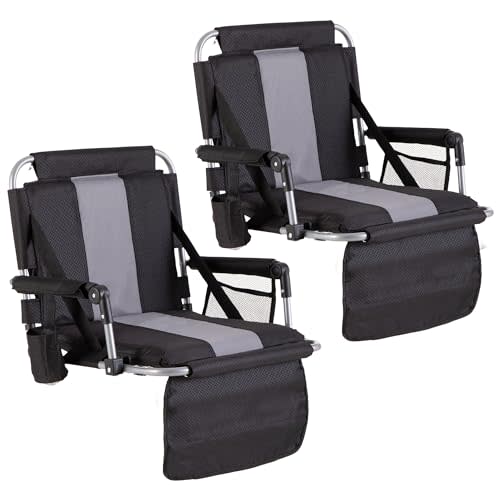 GREEN PARTY Stadium Seat for Bleachers Portable Outdoor Floor Folding Stadium Chair with Armrest, Back Support, Cup Holder, Mesh Bag and Hide Hooks
