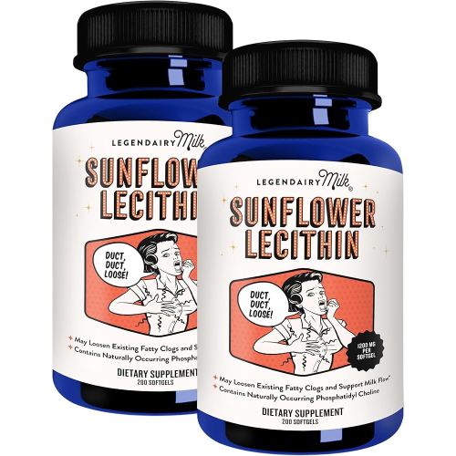Legendairy Milk Sunflower Lecithin 1200mg, Lactation Support, Sunflower Lecithin Supplement for Clogged Milk Ducts, Made in USA, 200 Softgels (Pack of 2)