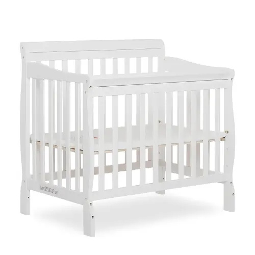 Dream On Me Aden 4-in-1 Convertible Mini Baby Crib in White, GreenGuard Gold & JPMA, Sustainable Pinewood, Non-Toxic Finish, 3 Mattress Heights, Converts to Mini Day & Twin-Size Bed