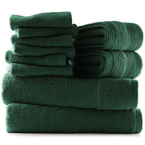 Hearth & Harbor Bath Towels for Bathroom - 100% Ring Spun Cotton Luxury Bathroom Towels - Ultra Soft & Highly Absorbent, Bath Towels Set of 10 - Hunter Green