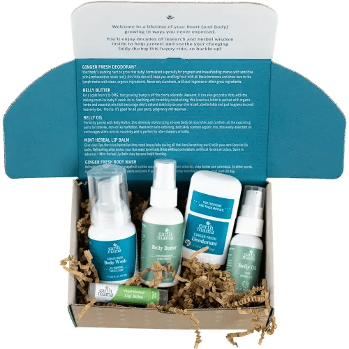 Earth Mama A Little Something for Mama-to-Be Gift Box | Maternity Safe Skin Care Set, Expecting and New Mom Gifts, Organic Body Wash, Belly Butter, Belly Oil, Deodorant and Lip Balm, 5 Pieces