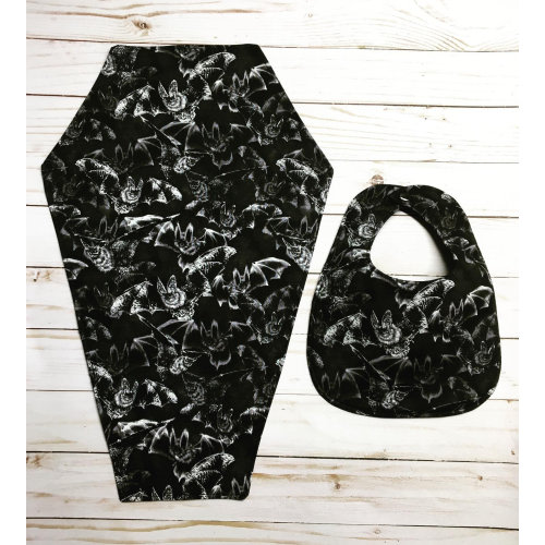 Spooky Darkness Bats Coffin Burp Cloth Baby Bib Gothic Horror Little Monster