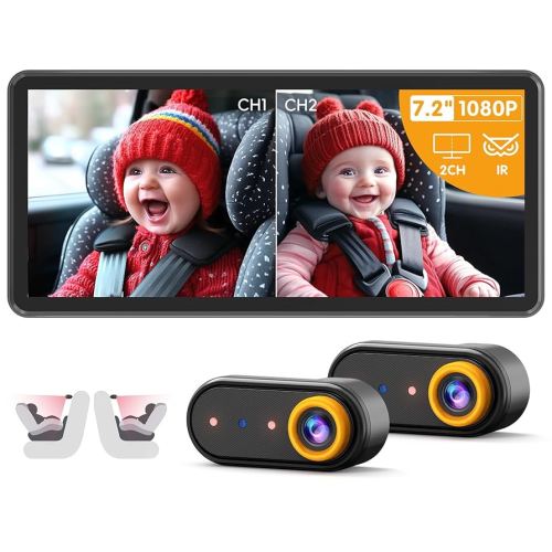 BM5 PRO Baby Car Camera for 2 Kids, 7.2" 1080P Dual Channel Display for Car Seat, Easy Installation with 2 IR Night Vision Cameras, Rear Seat Safety for Babies and Pets