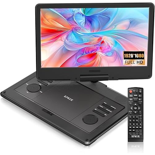 15.6" FHD Portable DVD Player with 13.3" Swivel Screen, 1920 * 1080P Car Player for Kids, 4 Hours Rechargeable Battery Support USB/SD Card, Multiple Disc Formats, Type-C/HDMI Port Dual Speakers
