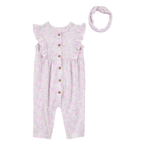 Baby 2-Piece Floral Jumpsuit & Headwrap - Purple - Carter's | Carter's