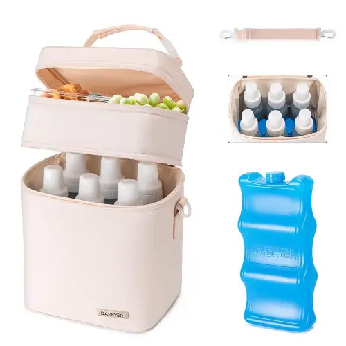 Breastmilk Cooler Bag with Ice Pack Fits 6 Baby Bottles Up to 9 Ounce
