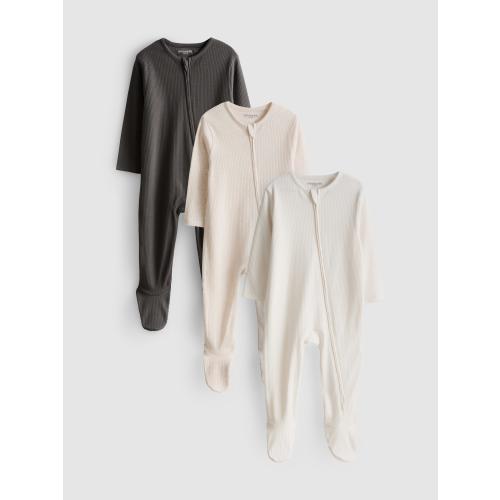 0-24mths | 3pk Ribbed Zip-Up Pajama Onesies