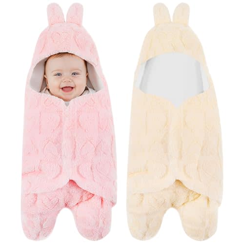 Oudain 2 Pcs Baby Swaddle Blanket Heart Checkered Blanket Soft Cozy Blankets Girl Soft Plush Essential for Infants 0-6 Months Baby Shower Receiving Sleeping Wrap Newborn Gift (Pink,Beige)