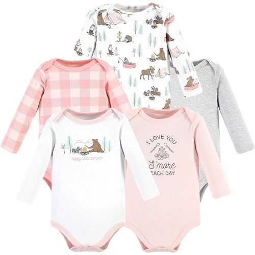 Hudson Baby baby-girls Cotton Long-sleeve Bodysuits 5-pack