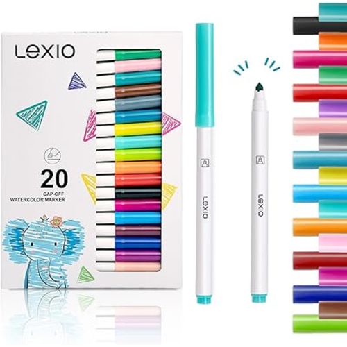 Lexio Washable Markers For Kids, 20 Vibrant Coloring, Washable Non Toxic Markers for Toddlers, Conical Tip, Easy Clean Coloring Book Marker Set for Kids Toddlers Adults Students, 20 Pcs