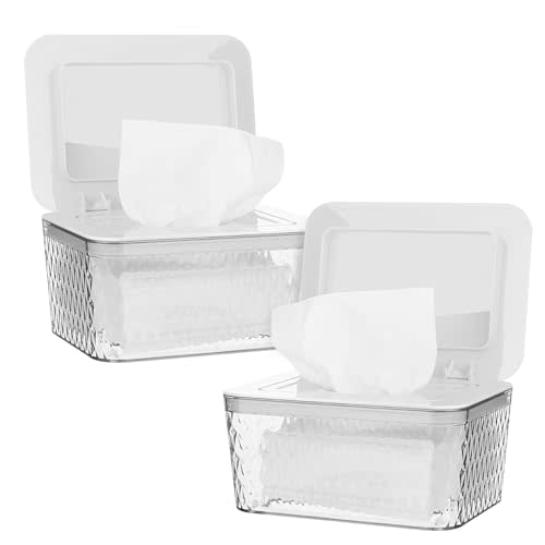 2 Pack Wipes Dispenser, One-Handed Operation Wipe Holder, White | Seal-Designed Wipes Container for Bathroom, Non-Slip, Keep Diaper Wipes Fresh