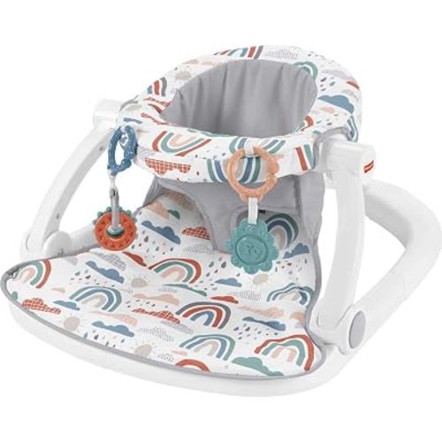 Fisher-Price Portable Baby Chair Sit-Me-Up Floor Seat with Developmental Toys & Machine Washable Seat Pad, Rainbow Showers