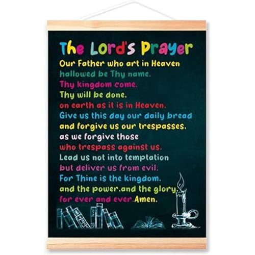 Christian Kids Posters Hanger Frame for Nuresy Classroom Wall Decor,Bible Verse Quote The Lord's Prayer Canvas Wall Art Poster Print Wall Hanging for Kids Room 16x12in