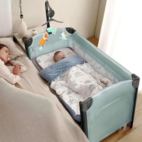 JOYMOR 3 in 1 Baby Bedside Bassinet, Bedside Sleeper with Mattress and Sheet, Convert to Bassinet, Playpen