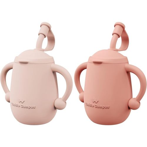 Cuddle Campus Pack of 2 Silicone Baby Training Cup, Shatterproof Toddler Sippy Cups with Straw, Open Cup for Baby, 6+ Months 5 Oz