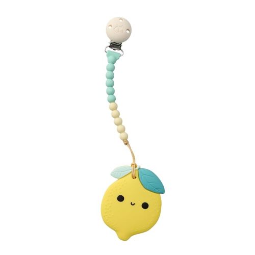 Loulou Lollipop Silicone Teether Set with Pacifier Clip, Lemon