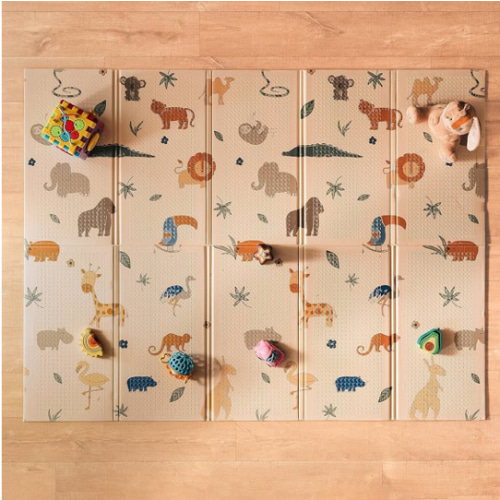Nuby Reversible Baby Floor Mat, 77" x 58" - Foldable and Lightweight Baby Play Mat for Floor - Easy Storage and Travel - Safari