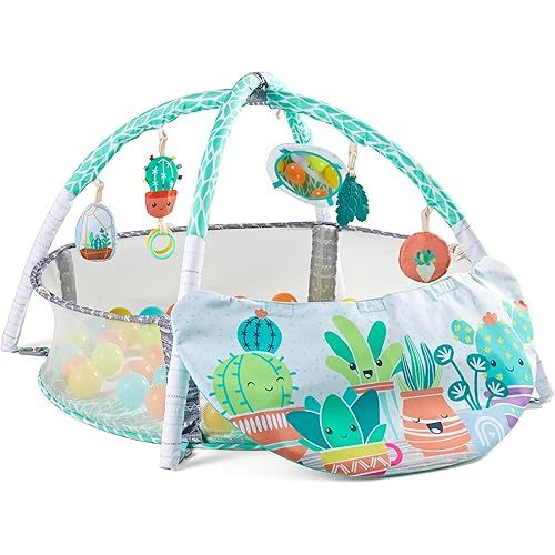 Infantino 4-in-1 Succulent Jumbo Activity Gym & Ball Pit - Combination Activity Gym and Ball Pit for Sensory Exploration and Motor Skill Development for Newborns, Babies and Toddlers