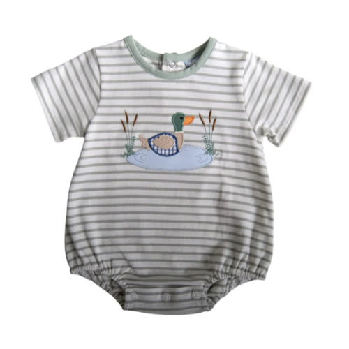 GREEN STRIPED MALLARD POND APPLIQUE BOYS BUBBLE