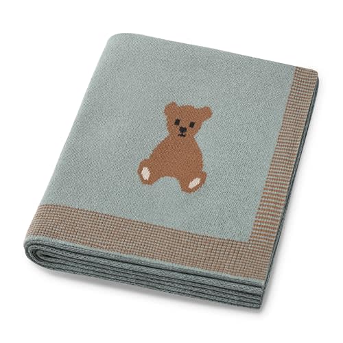 Organic Cotton Baby Blanket - Soft Luxury Knit Receiving Blanket for Newborns & Toddlers, Cozy Breathable Stroller Blanket with Pattern, Unisex, 30x40Inch(Bear-Green)