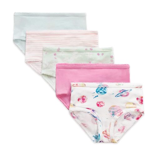 Burt's Bees Baby Toddler Girls' Underwear Set of 5 - Solids, Stripes,Prints, Tag-Free with Sizes for 2T to 8 Years Old