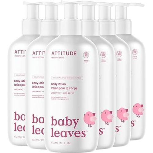 ATTITUDE Baby Lotion, EWG Verified Moisturizer, Dermatologically Tested Moisturizing Cream, Vegan and Cruelty-Free, Unscented, 16 Fl Oz (Pack of 6)